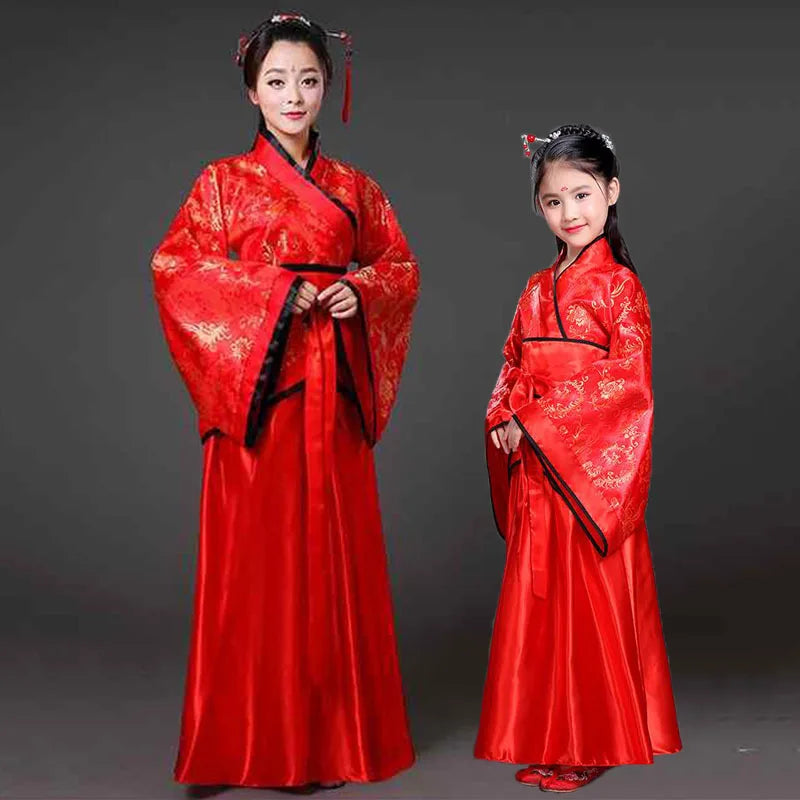 Hanfu Children 2023 Chinese Costume Kids Flower Girl Dresses Traditonal Stage Wear Women Dance Costume Adult Fairy Dress