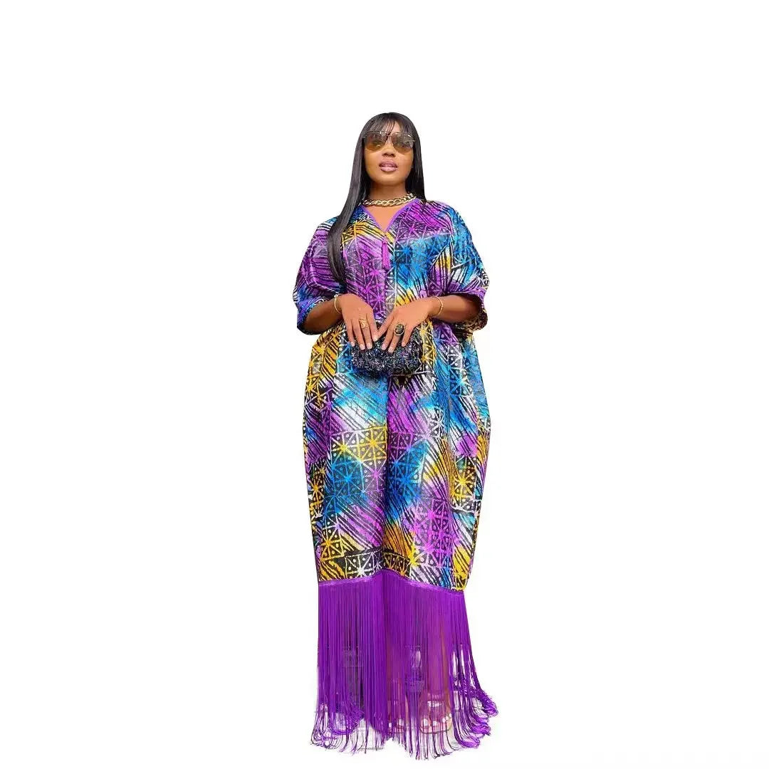 2024 African Dresses for Women Tassels African Fashion Boubou Dashiki Ankara Outfits Evening Gown Abayas Printing  Kaftan Robe