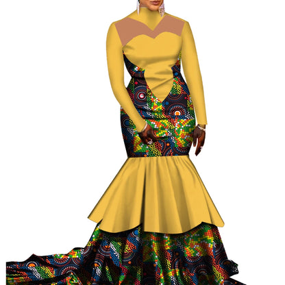 News African Wedding Pleated Dresses Women Plus Size Clothing Fashion Patchwork Long Floor-length Elegant Lady Party Gowns WY364