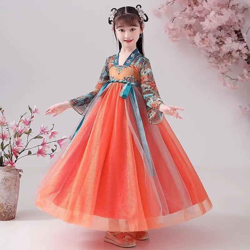 Chinese Kids Hanfu Dress Cute Girl Carnival Cosplay Costume Ancient Traditional Child Hanfu Dance Perform Dress Christmas Gift