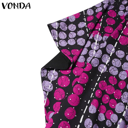 VONDA Women Summer Maxi Dress 2024 Vintage 3/4 Sleeve Printing Sundress Beach Robe Bohemian Bat-wing Sleeve Vestidos Polyester