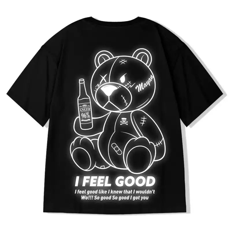 Men Harajuku Fashion T Shirt Bear beer print Kawaii Tshirt Hip Hop Streetwear T-Shirts 2025 Summer Casual Oversized Tees Tops