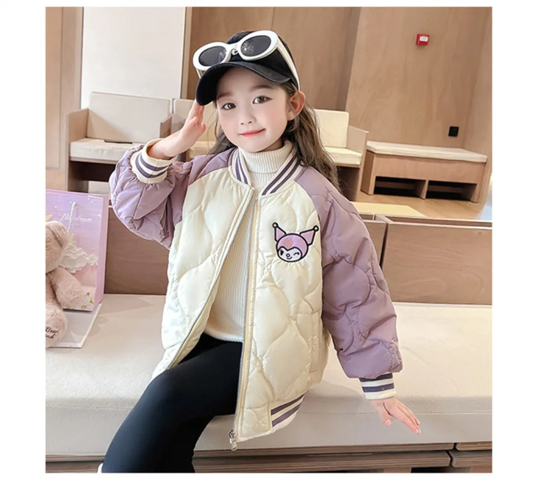 Girly Heart Kawaii Sanrio Kuromi Soft Baseball Jacket – Cute Anime Cartoon Coat for Kids, Y2K Style Gift