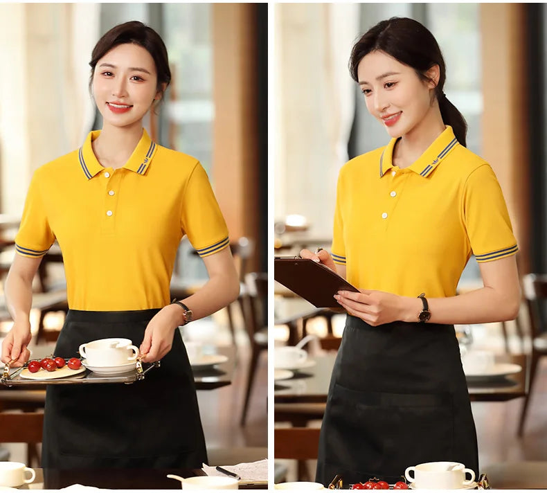 Restaurant Polo Shirt for Men Women Waiter Short Sleeve Work Wear Custom Company Logo Cafe Hotel Bar Uniform Printing Embroidery