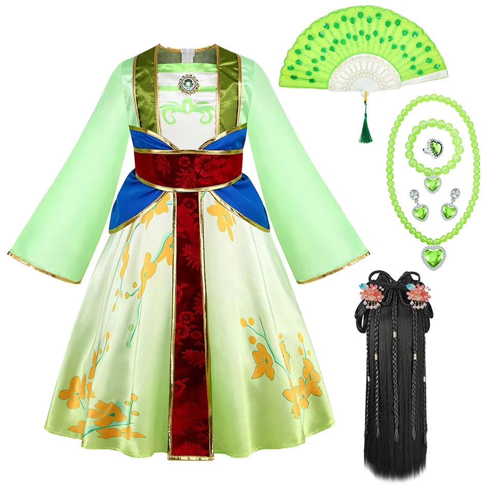 Kids Mulan Cosplay Princess Dress Girls Chinese Style Hanfu Traditional Costume Children Birthday Carnival Party Fairy Clothing