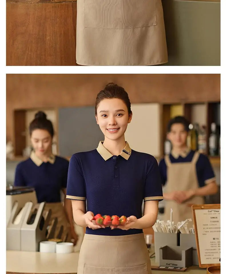 Customized Restaurant Polo Uniforms Unisex Short Sleeve Tee for Staffs Hotel Cafes Waiters Print on Demand T Shirt Men's Tops