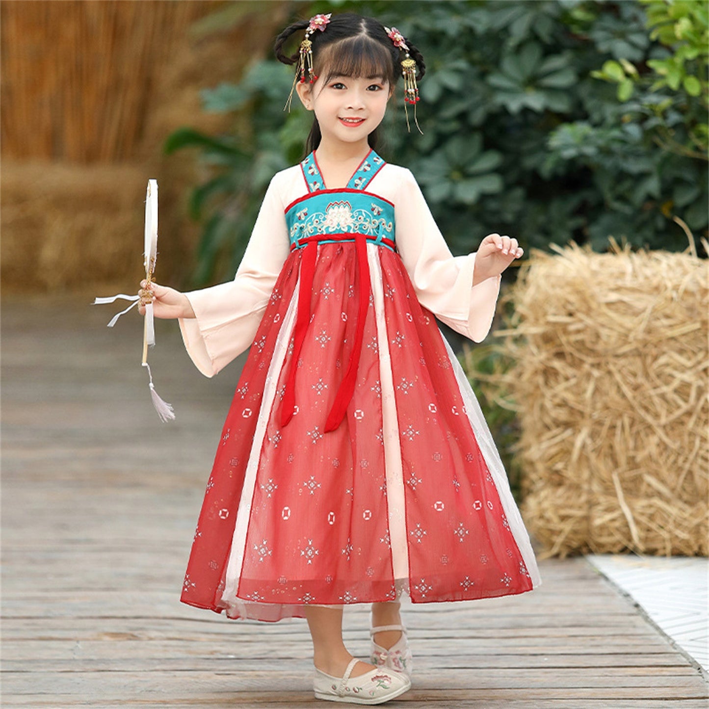 4-15 Years Kids Fairy Dresses Guzheng Hanfu For Girls Long Sleeves Chinese Custom Style Performance Costumes Princess Dresses