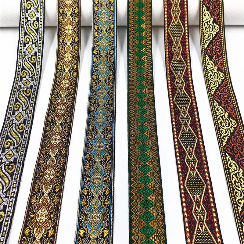 7 Meters 3.3cm Flowers Pattern Embroidered Jacquard Ribbons Woven Lace Trim For Garment Bag Curtain Sewing African Lace Fabric