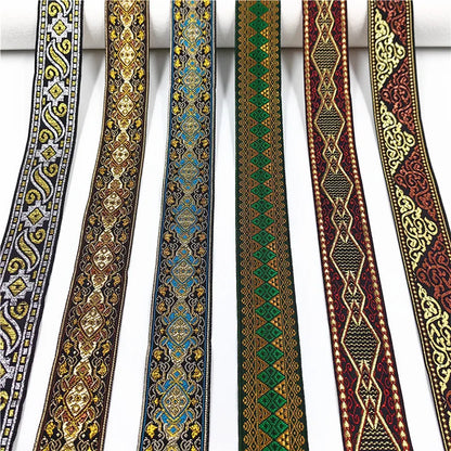 7 Meters 3.3cm Flowers Pattern Embroidered Jacquard Ribbons Woven Lace Trim For Garment Bag Curtain Sewing African Lace Fabric