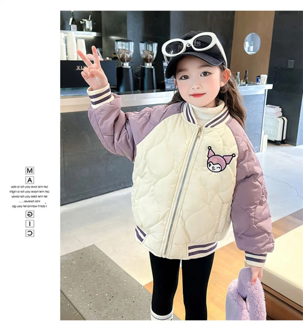 Girly Heart Kawaii Sanrio Kuromi Soft Baseball Jacket – Cute Anime Cartoon Coat for Kids, Y2K Style Gift