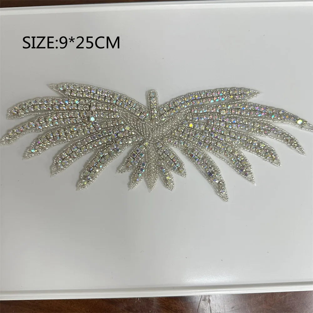 1PCS  AB Silver Rhinestone Applique flower patches Iron on/sew on wedding dress accessories For Clothes Decoration