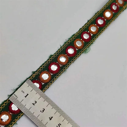 1 yard Ethnic Mirror Embroidered Webbing 2 cm Indian Trim DIY Handmade Sewing Net Yarn Ribbons Clothing Decorative Lace Trim