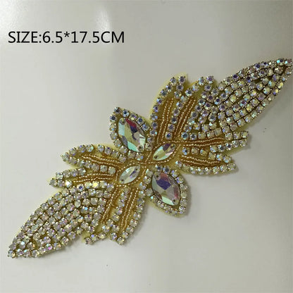 1PCS  AB Silver Rhinestone Applique flower patches Iron on/sew on wedding dress accessories For Clothes Decoration