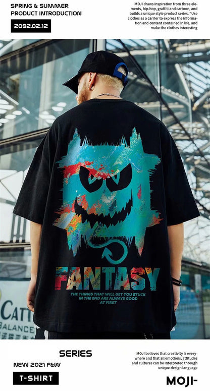 Harajuku Devil Graffiti Print Oversized Tee Shirts Men Summer Short Sleeve T-Shirts Couples Hip Hop Fashion Tops y2k Streetwear