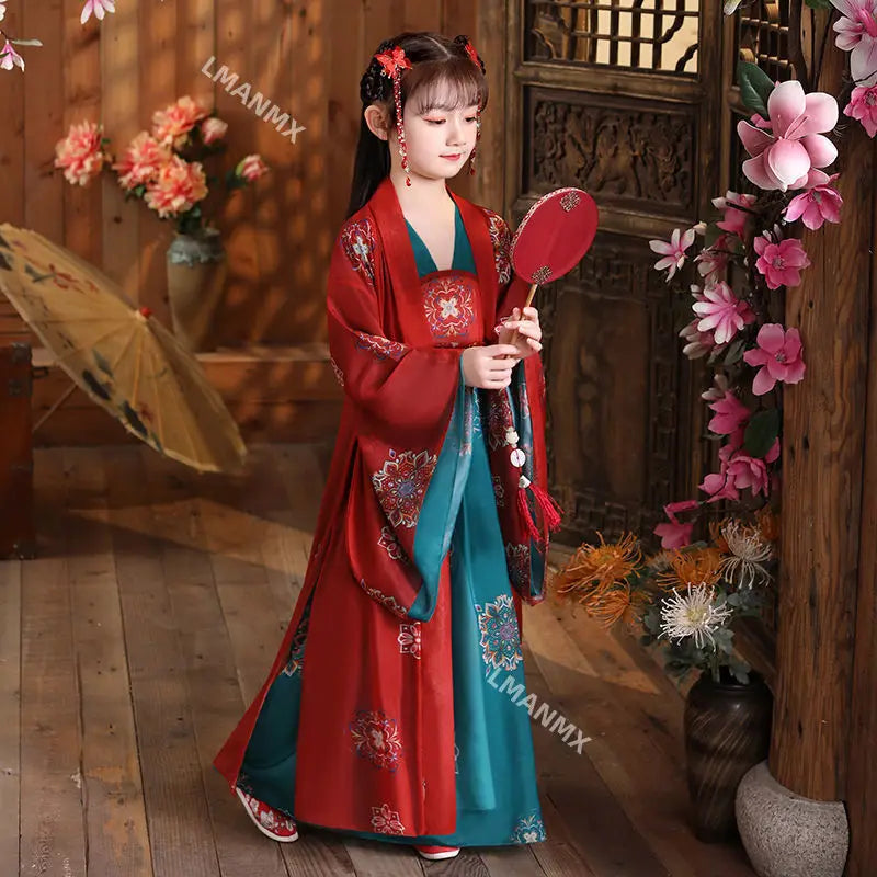 Ancient Kids Traditional Dresses Chinese Outfit Girls Costume Folk Dance Performance Hanfu Dress for Children