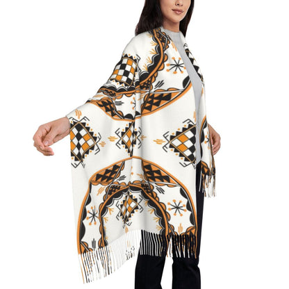 Amazigh Foutha Kabyle Scarf Wrap Women Long Winter Warm Tassel Shawl Unisex Mediterranean Geometric Scarves