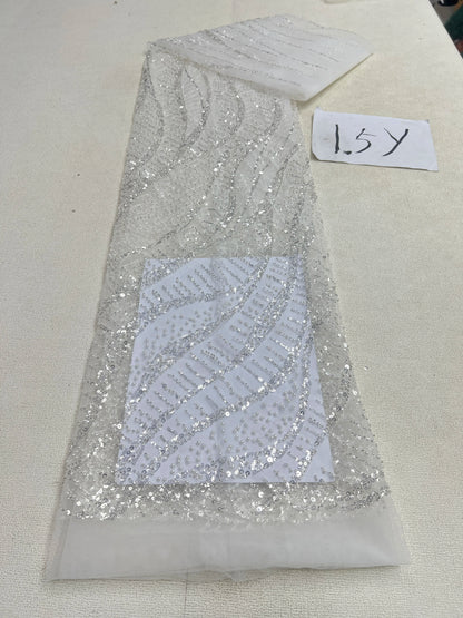 Fashion French Embroidery Beaded Tulle Lace Fabric High Quality African Nigerian Sequin Lace Fabric for Wedding Dress 1.5 Yards