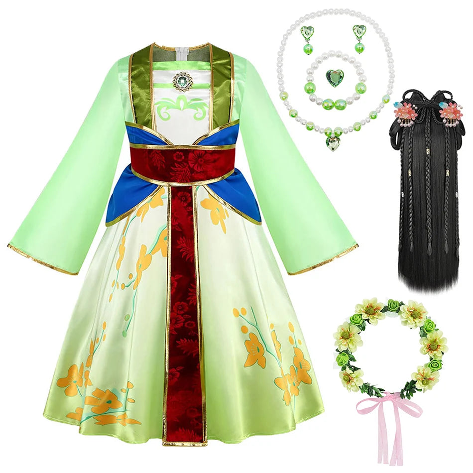 Kids Mulan Cosplay Princess Dress Girls Chinese Style Hanfu Traditional Costume Children Birthday Carnival Party Fairy Clothing