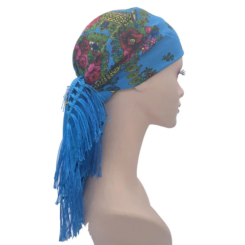 Ethnic Fringed Headband Bandana Babushka Headwrap Shawl Retro Floral Printed Shawls 2023 New Women Russian Style Square Scarf