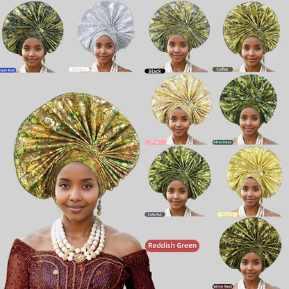 Exaggerated Fan-shaped Auto Gele Alrady Made Headtie for Women African Lady Headwraps Wedding Party Head Ties Female Turban Cap