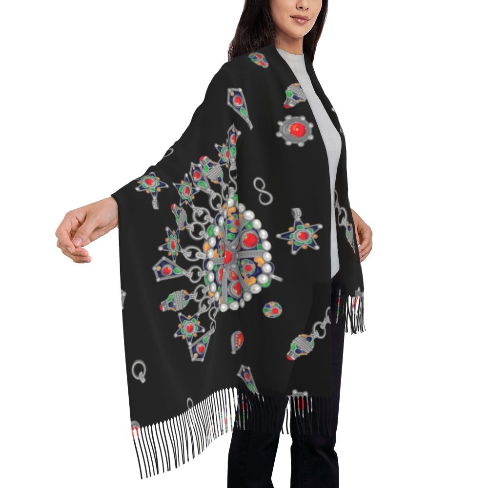 Amazigh Berber Kabyle Jewelry Scarf Wrap Women Long Winter Fall Warm Tassel Shawl Unisex Africa Ethnic Style Scarves