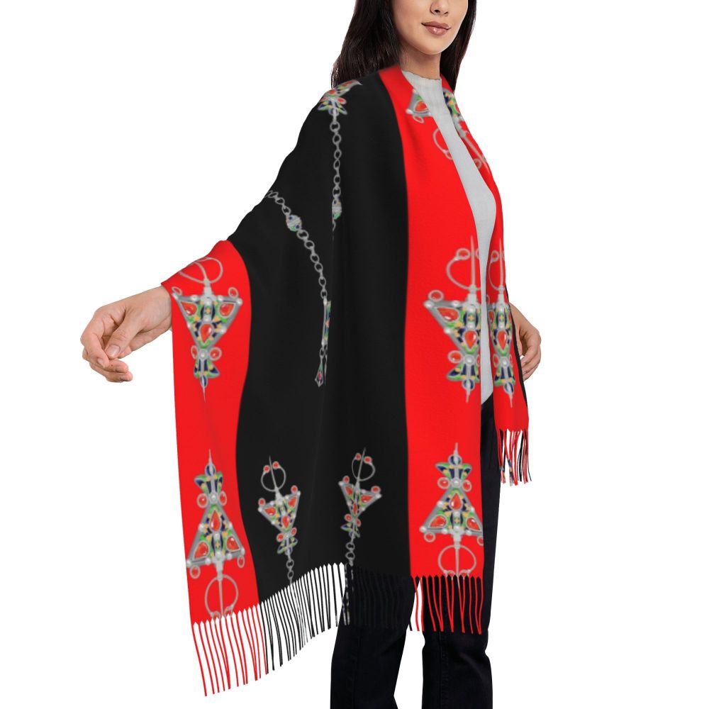 Print Amazigh Pride Tifinagh Patriotic Kabyle Scarf Men Women Winter Warm Scarves Traditional Geometric Amazigh Shawl Wrap