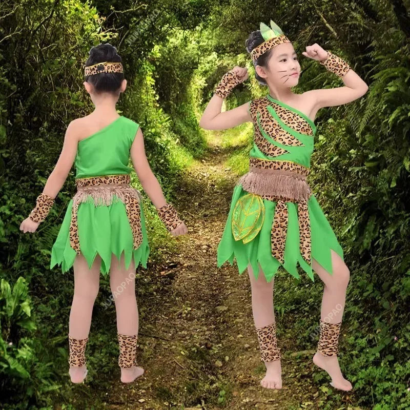 Green Children's Wear Plays Out Costume Tage Costume African Dance Indian Savage Hunter Show Costume Dance Costume  -BC9886