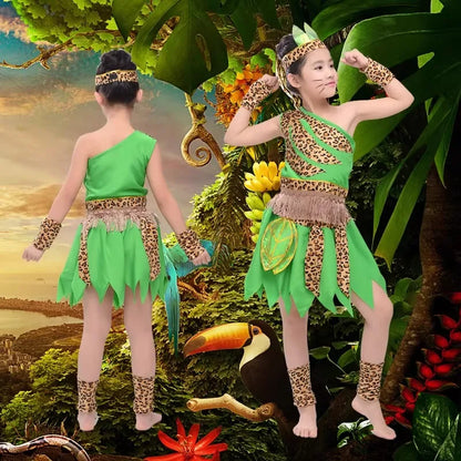 Green Children's Wear Plays Out Costume Tage Costume African Dance Indian Savage Hunter Show Costume Dance Costume  -BC9886