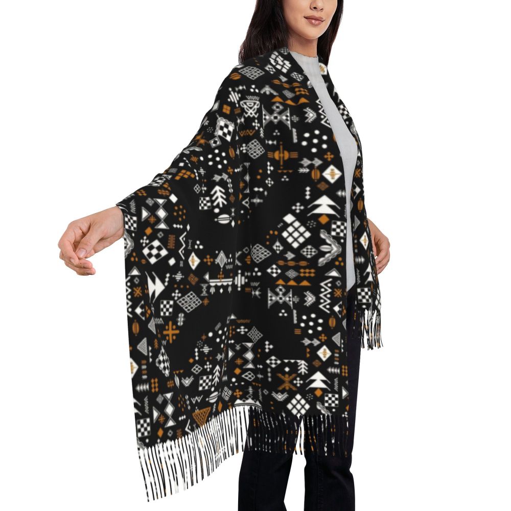 Amazigh Foutha Kabyle Scarf Wrap Women Long Winter Warm Tassel Shawl Unisex Mediterranean Geometric Scarves