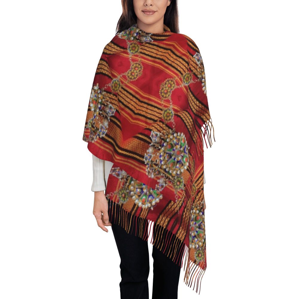 Amazigh Foutha Kabyle Scarf Wrap Women Long Winter Warm Tassel Shawl Unisex Mediterranean Geometric Scarves