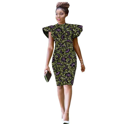 Hand Cut Nigerian Style O-Neck Dress Single Layer African Print Raglan Sleeve Design Women's Ankara Outfit