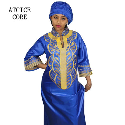 African dresses for women dashiki soft embroidery desing long dress without scarf