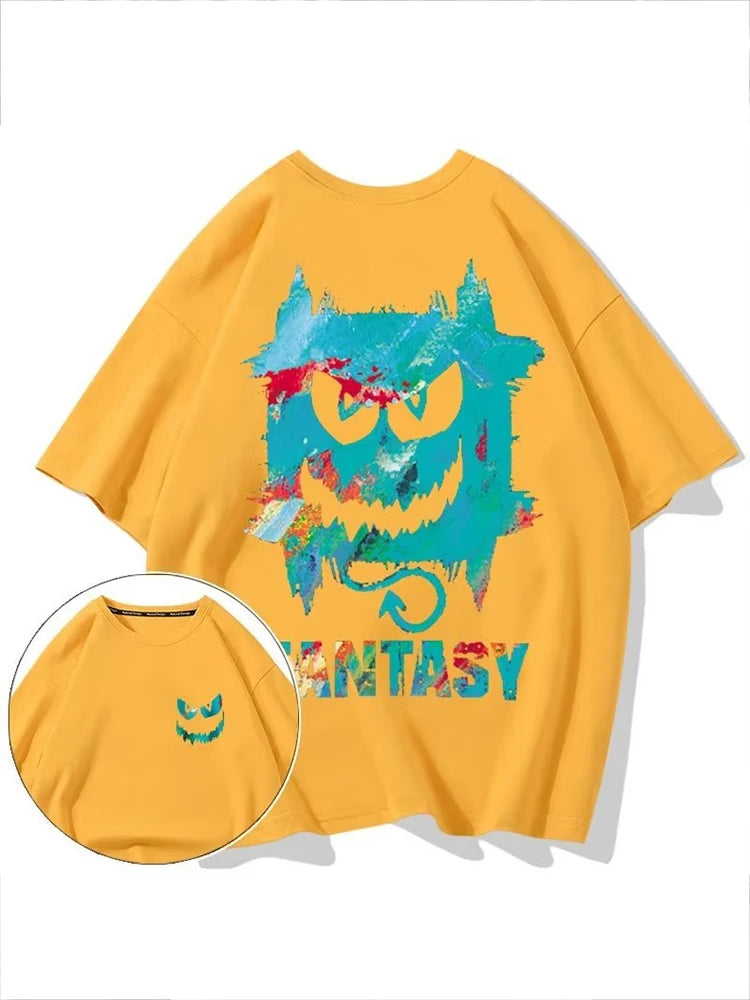 Harajuku Devil Graffiti Print Oversized Tee Shirts Men Summer Short Sleeve T-Shirts Couples Hip Hop Fashion Tops y2k Streetwear