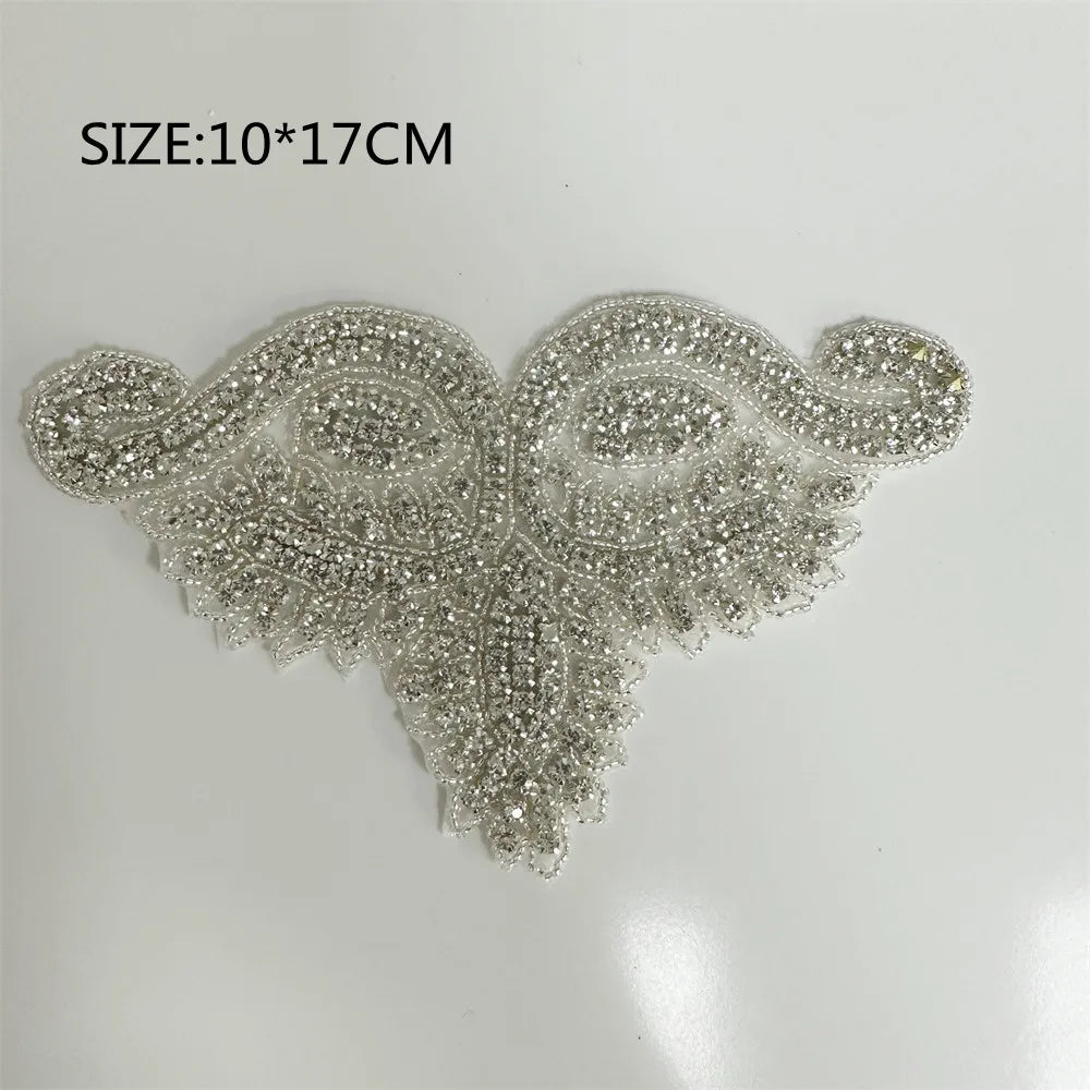 1PCS  AB Silver Rhinestone Applique flower patches Iron on/sew on wedding dress accessories For Clothes Decoration