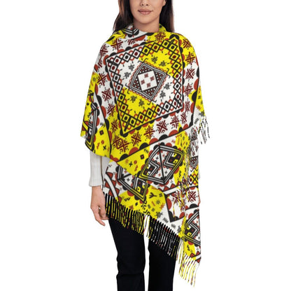 Amazigh Foutha Kabyle Scarf Wrap Women Long Winter Warm Tassel Shawl Unisex Mediterranean Geometric Scarves