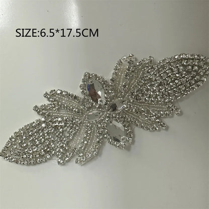 1PCS  AB Silver Rhinestone Applique flower patches Iron on/sew on wedding dress accessories For Clothes Decoration