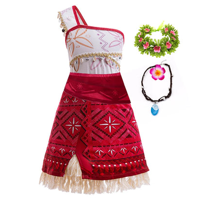 Girls New Movie Moana 2 Dress Halloween Party Adventure Costume Girl Princess Fancy Clothes Children Vaiana Pet Pig Outfit