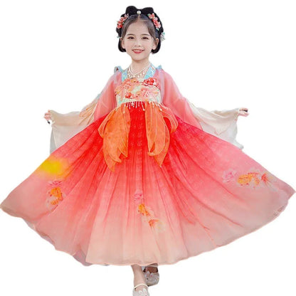 Chinese Kids Hanfu Dress Cute Girl Carnival Cosplay Costume Ancient Traditional Child Hanfu Dance Perform Dress Christmas Gift