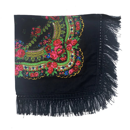 Ethnic Fringed Headband Bandana Babushka Headwrap Shawl Retro Floral Printed Shawls 2023 New Women Russian Style Square Scarf