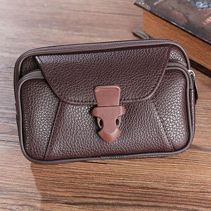 Multifunctional Leather Waist Pack – Solid Color Men’s Business Style Belt Bag, Horizontal and Vertical Wallet Case Purse