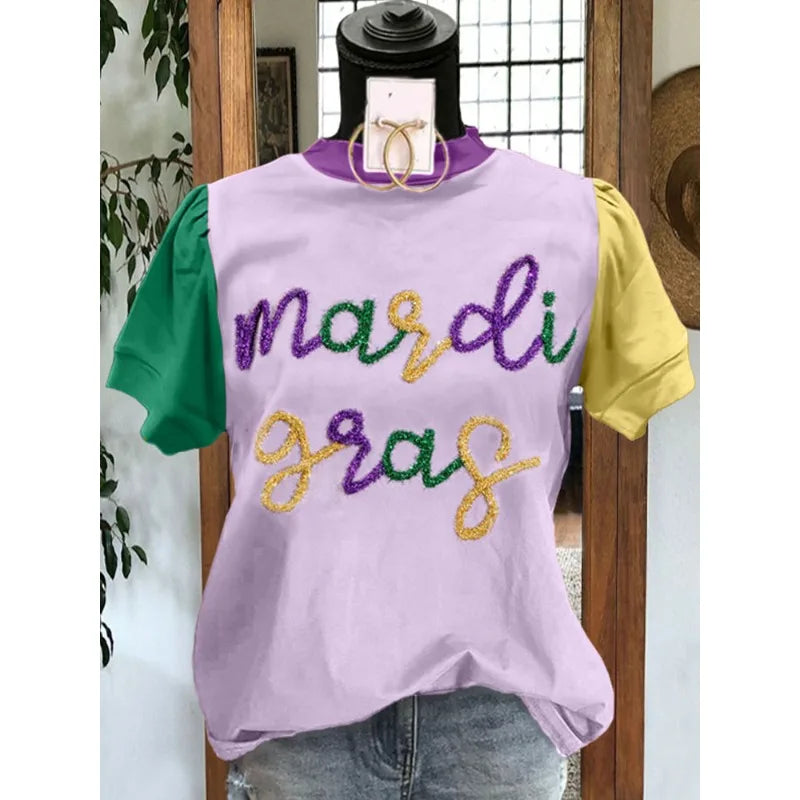 Elegant Mardi Gras Rope Contrast T-Shirt Not Embroidered