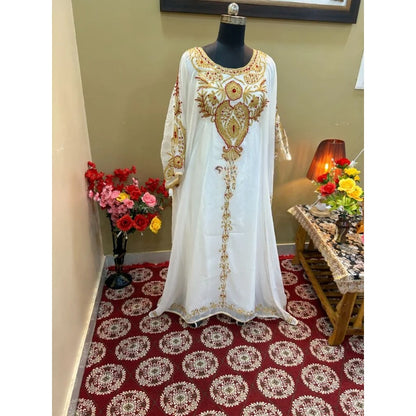 Sale White Embroidery Dress African Clothing Kaftan Arabic Oversize