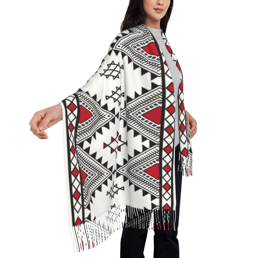 Amazigh Foutha Kabyle Scarf Wrap Women Long Winter Warm Tassel Shawl Unisex Mediterranean Geometric Scarves