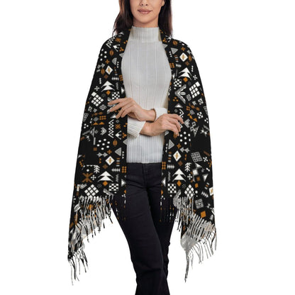 Amazigh Foutha Kabyle Scarf Wrap Women Long Winter Warm Tassel Shawl Unisex Mediterranean Geometric Scarves