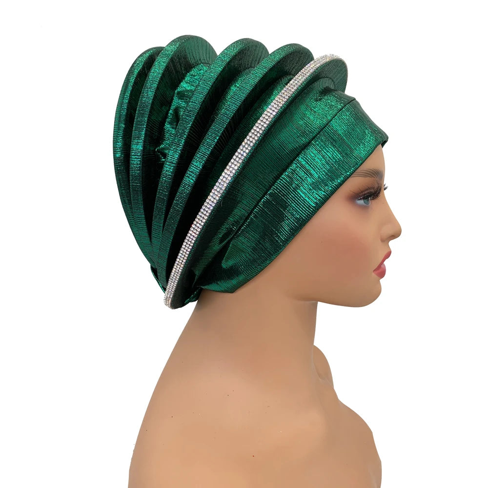 Elegant Diamonds Spiral Beret for Women Afrcian Lady Head Wraps Female Berets Turban Nigeria Headpiece Wedding Party Gele