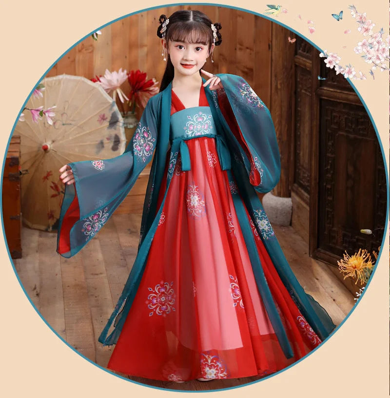 New Retro Chinese Hanfu Dress Imitation Chinese Tang Dynasty Girls Dress