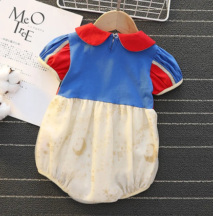 Baby Girls Princess Romper Bodysuit Headband 2pcs Elsa Anna Snow White Mermaid Bell Costumes Newborn Jumpsuits Tulle Bow Rompers