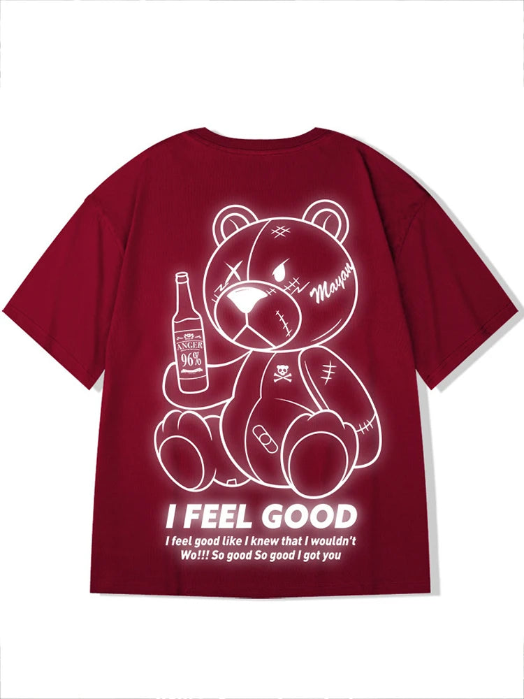 Men Harajuku Fashion T Shirt Bear beer print Kawaii Tshirt Hip Hop Streetwear T-Shirts 2025 Summer Casual Oversized Tees Tops