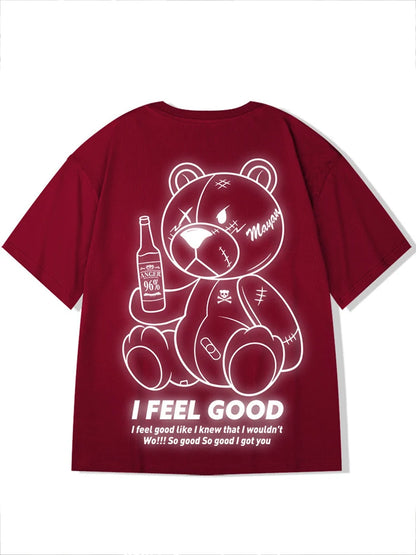 Men Harajuku Fashion T Shirt Bear beer print Kawaii Tshirt Hip Hop Streetwear T-Shirts 2025 Summer Casual Oversized Tees Tops