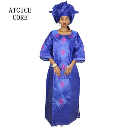 African Dresses For Women Fashion Design New African Bazin Embroidery Design Dress Long Dress With Scarf